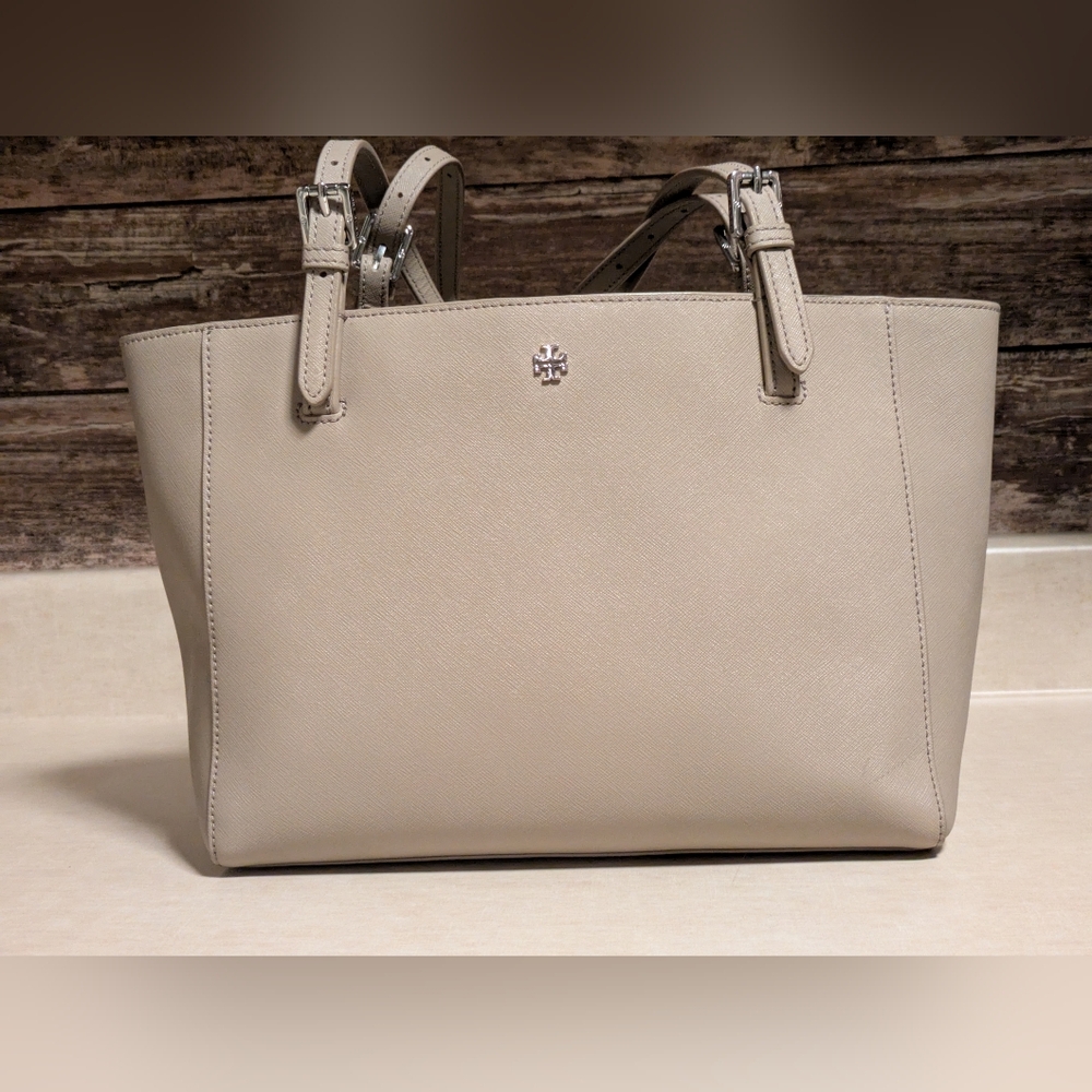 Tory Burch York Classy Gray Leather Tote Bag Lg Excellent Condition